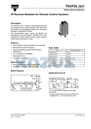 TSOP2230QJ1 datasheet - IR Receiver Modules for Remote Control Systems