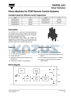 TSOP2233UH1 datasheet - Photo Modules for PCM Remote Control Systems