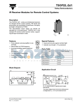 TSOP2236QJ1 datasheet - IR Receiver Modules for Remote Control Systems