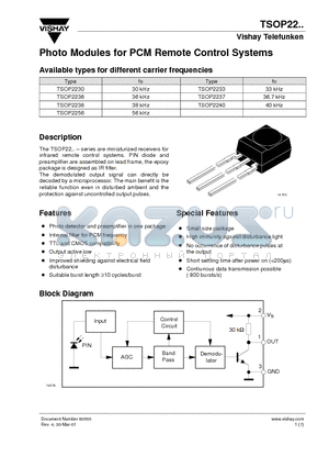 TSOP2236 datasheet - Photo Modules for PCM Remote Control Systems