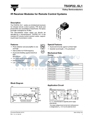 TSOP2236SL1 datasheet - IR Receiver Modules for Remote Control Systems