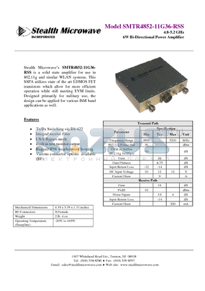 SMTR4852-11G36-RSS datasheet - 4.8-5.2 GHz 6W Bi-Directional Power Amplifier