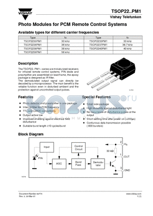 TSOP2237PM1 datasheet - Photo Modules for PCM Remote Control Systems