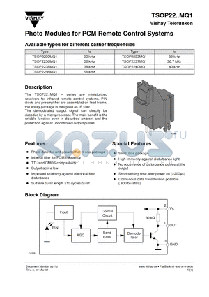 TSOP2238MQ1 datasheet - Photo Modules for PCM Remote Control Systems