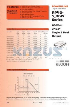 RP40-243.3SGWN datasheet - 40 Watt 2 x 2 Single & Dual Output
