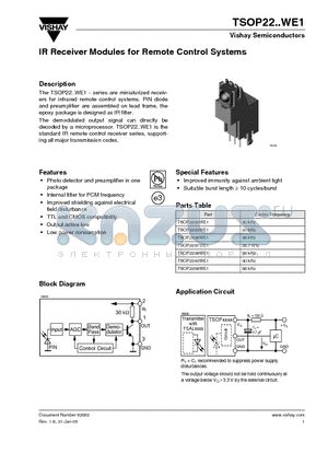 TSOP2238WE1 datasheet - IR Receiver Modules for Remote Control Systems
