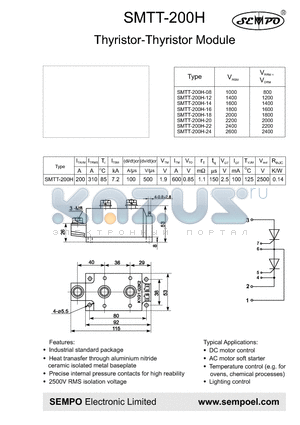 SMTT-200H-12 datasheet - THYRISTOR-THYRISTOR MODULE