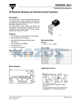 TSOP2240SA1 datasheet - IR Receiver Modules for Remote Control Systems