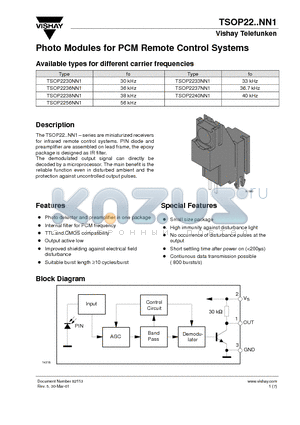 TSOP2240NN1 datasheet - Photo Modules for PCM Remote Control Systems