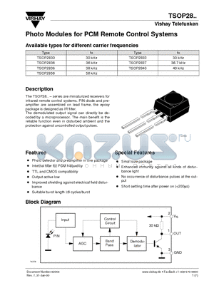 TSOP2833 datasheet - Photo Modules for PCM Remote Control Systems