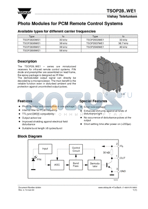 TSOP2833WE1 datasheet - Photo Modules for PCM Remote Control Systems