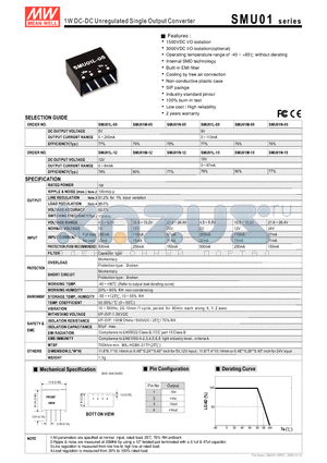 SMU01L-12 datasheet - 1W DC-DC Unregulated Single Output Converter