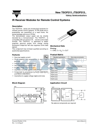TSOP31136 datasheet - IR Receiver Modules for Remote Control Systems