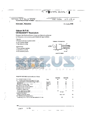 RCA3055 datasheet - SILICON N-P-N VERSAWATT TRANSISTORS