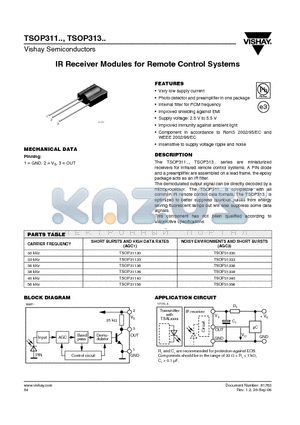 TSOP31330 datasheet - IR Receiver Modules for Remote Control Systems