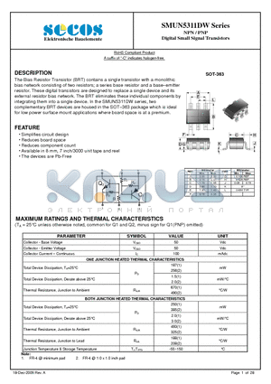 SMUN5312DW datasheet - NPN / PNP Digital Small Signal Transistor