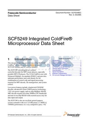 SCF5249LAG120 datasheet - Integrated ColdFire Microprocessor