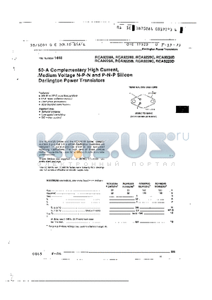 RCA9229C datasheet - 50-A COMPLEMENTARY HIGH CURRENT, MEDIUM VOLTAGE NPN AND PNP SILICON DARLINGTON POWER TRANSISTORS