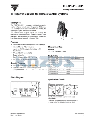 TSOP34137UH1 datasheet - IR Receiver Modules for Remote Control Systems