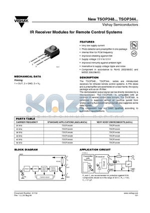 TSOP34430 datasheet - IR Receiver Modules for Remote Control Systems