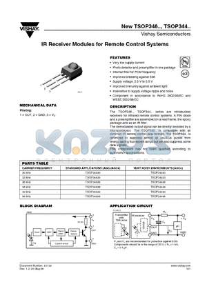 TSOP34433 datasheet - IR Receiver Modules for Remote Control Systems