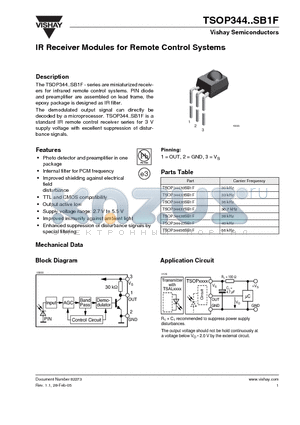 TSOP34436SB1F datasheet - IR Receiver Modules for Remote Control Systems