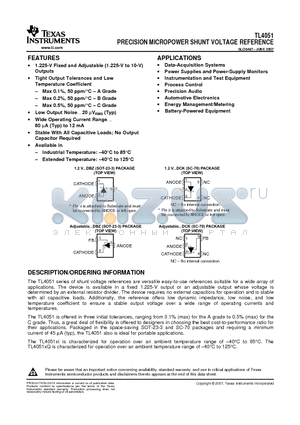 TL4051AIDBZR datasheet - PRECISION MICROPOWER SHUNT VOLTAGE REFERENCE