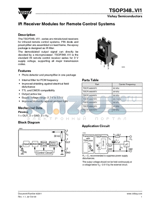 TSOP348 datasheet - IR Receiver Modules for Remote Control Systems