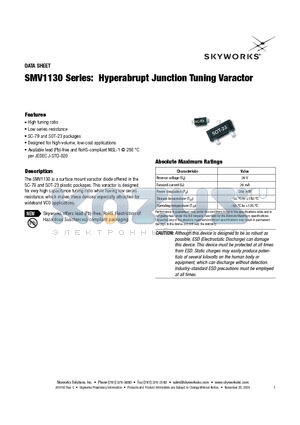 SMV1130 datasheet - Hyperabrupt Junction Tuning Varactor