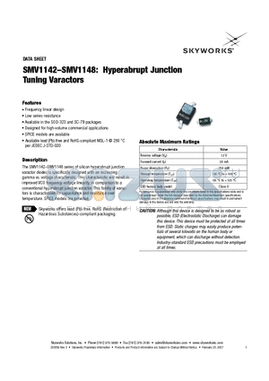 SMV1142 datasheet - Hyperabrupt Junction Tuning Varactors
