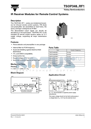 TSOP34837RF1 datasheet - IR Receiver Modules for Remote Control Systems