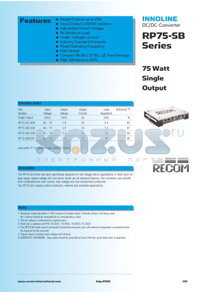 RP75-481.8SB datasheet - 75 Watt Single Output