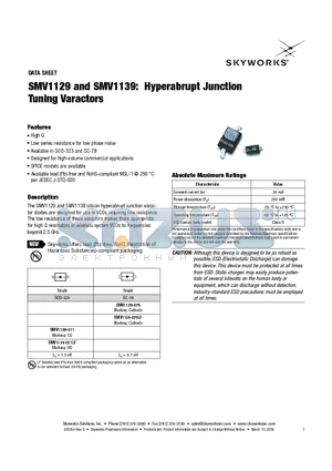 SMV1129 datasheet - Hyperabrupt Junction Tuning Varactors