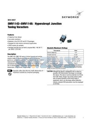 SMV1142-011LF datasheet - Hyperabrupt Junction Tuning Varactors