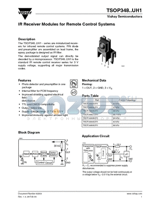 TSOP34838UH1 datasheet - IR Receiver Modules for Remote Control Systems