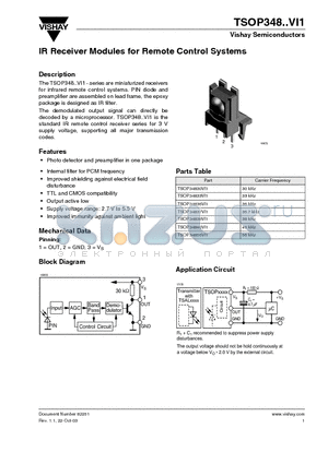 TSOP34838VI1 datasheet - IR Receiver Modules for Remote Control Systems