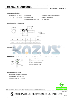 RCB0810102KZF datasheet - RADIAL CHOKE COIL
