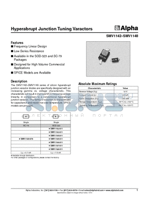 SMV1146-011 datasheet - Hyperabrupt Junction Tuning Varactors