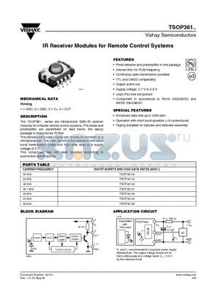 TSOP36137 datasheet - IR Receiver Modules for Remote Control Systems