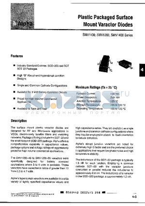 SMV1200-150 datasheet - Plastic Packaged Surface Mount Varactor Diodes