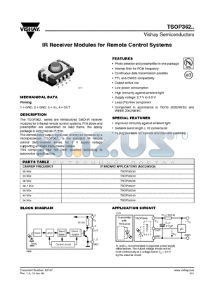 TSOP36237 datasheet - IR Receiver Modules for Remote Control Systems
