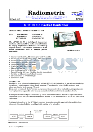 RPC-000-SO datasheet - UHF Radio Packet Controller