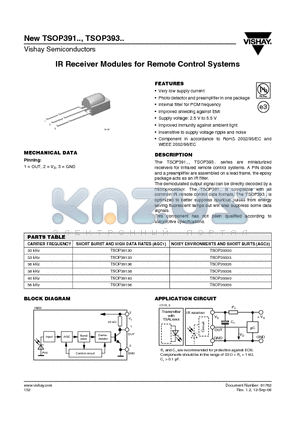 TSOP39333 datasheet - IR Receiver Modules for Remote Control Systems
