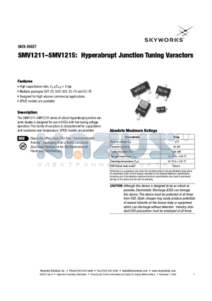 SMV1211 datasheet - SMV1211-SMV1215: Hyperabrupt Junction Tuning Varactors
