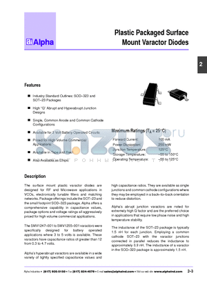 SMV1212-001 datasheet - Plastic Packaged Surface Mount Varactor Diodes