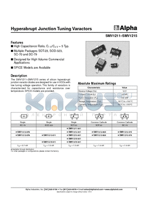 SMV1213-001 datasheet - Hyperabrupt Junction Tuning Varactors