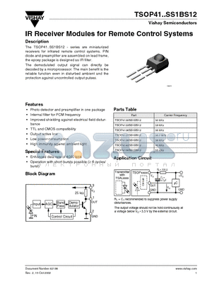 TSOP4140SS1BS12 datasheet - IR Receiver Modules for Remote Control Systems