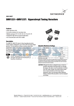 SMV1231-074LF datasheet - Hyperabrupt Tuning Varactors