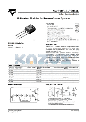 TSOP4338 datasheet - IR Receiver Modules for Remote Control Systems