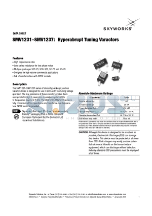 SMV1232 datasheet - Hyperabrupt Tuning Varactors